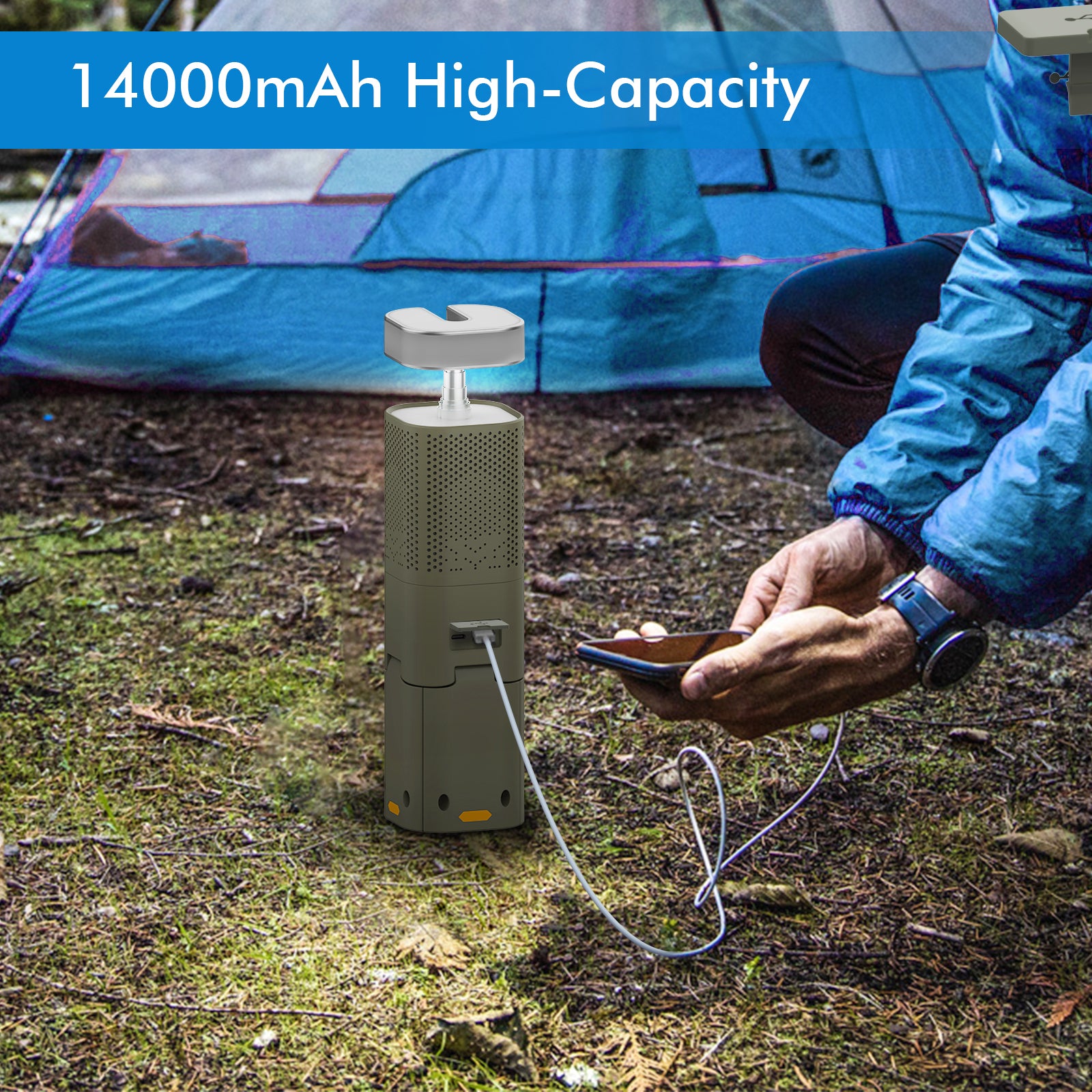 Foldable Tripod Camping Light with Bluetooth Speaker, RGB Rechargeable Lantern for Outdoor Camping & Parties