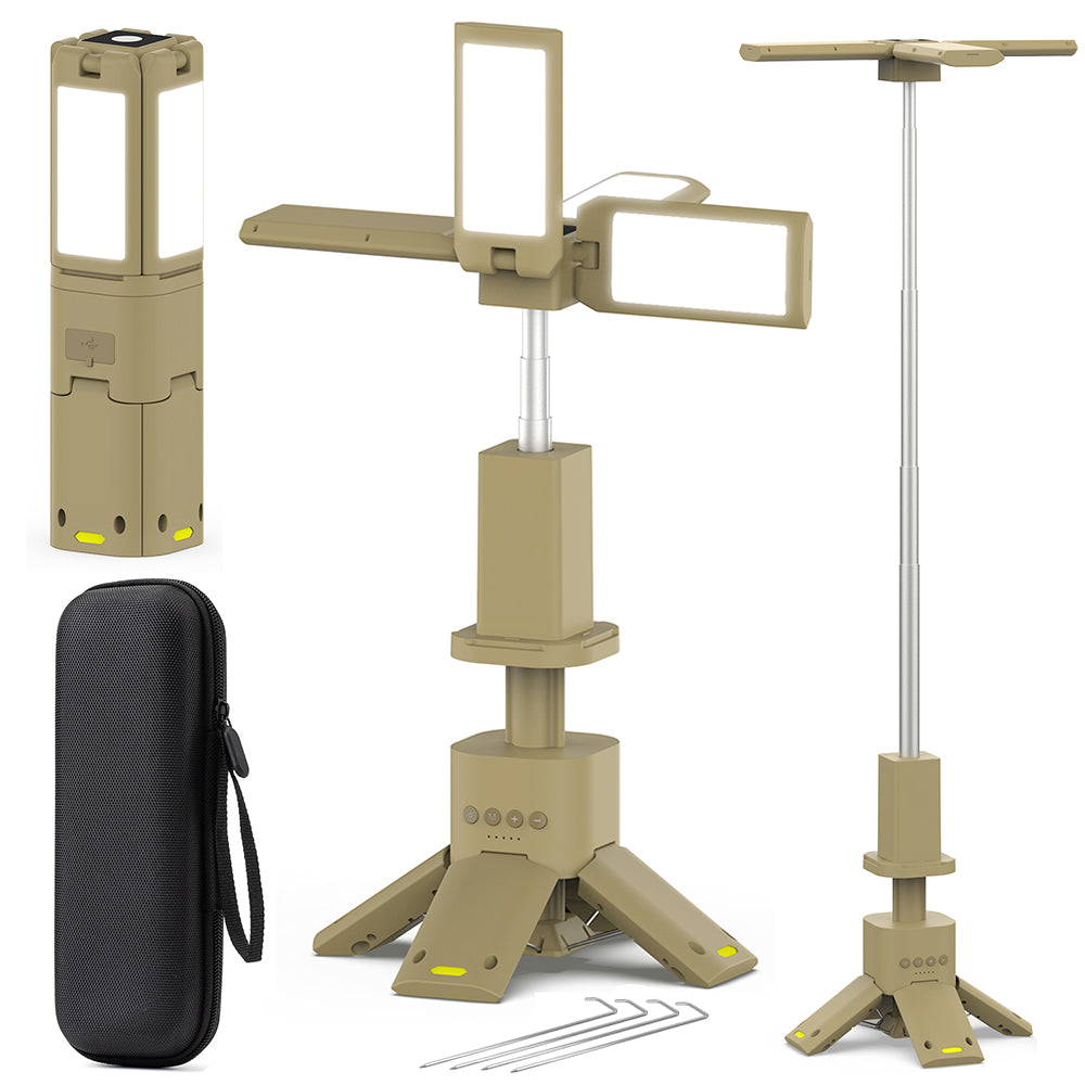 Foldable Tripod Camping Light with Bluetooth Speaker, RGB Rechargeable Lantern for Outdoor Camping & Parties